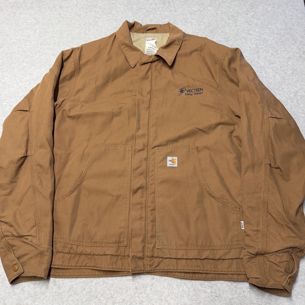 Carhartt FR Dearborn Jacket Mens 2XL Brown Canvas Workwear Full Zip FRJ164